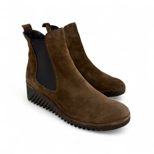 Fly London Lita Boots Brown Suede Chelsea Wedge Platform Pull-On Sz 41 10-10.5